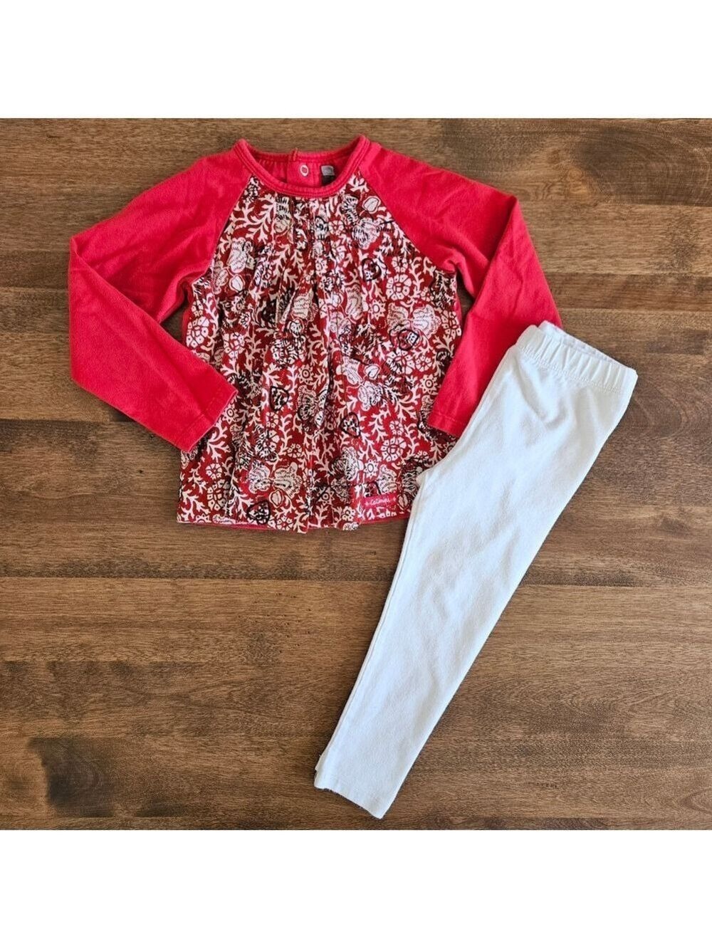 5/$25 Baby Gap & Catimini Girls Outfit Red Floral Top White Leggings Size 2T